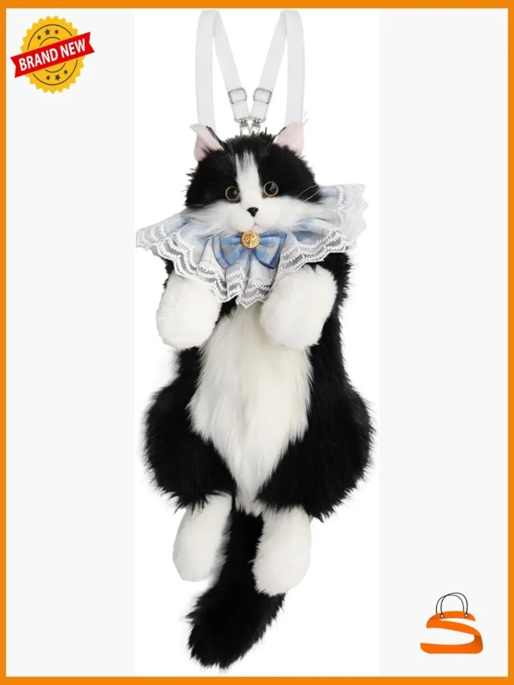 Stuffed Animal Backpack, Realistic Cat Plush Daypack with Adjustable Straps